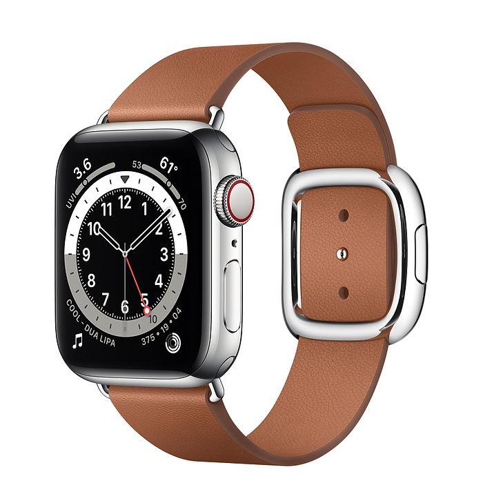 Apple Watch Series 6 Edelstahl 40 Mm 2020 Silver Modernes Lederarmband Braun