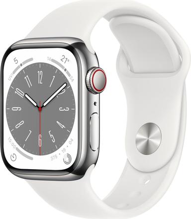 Apple Watch Series 8 Edelstahl 41 Mm 2022 Silver Sportarmband Weiss